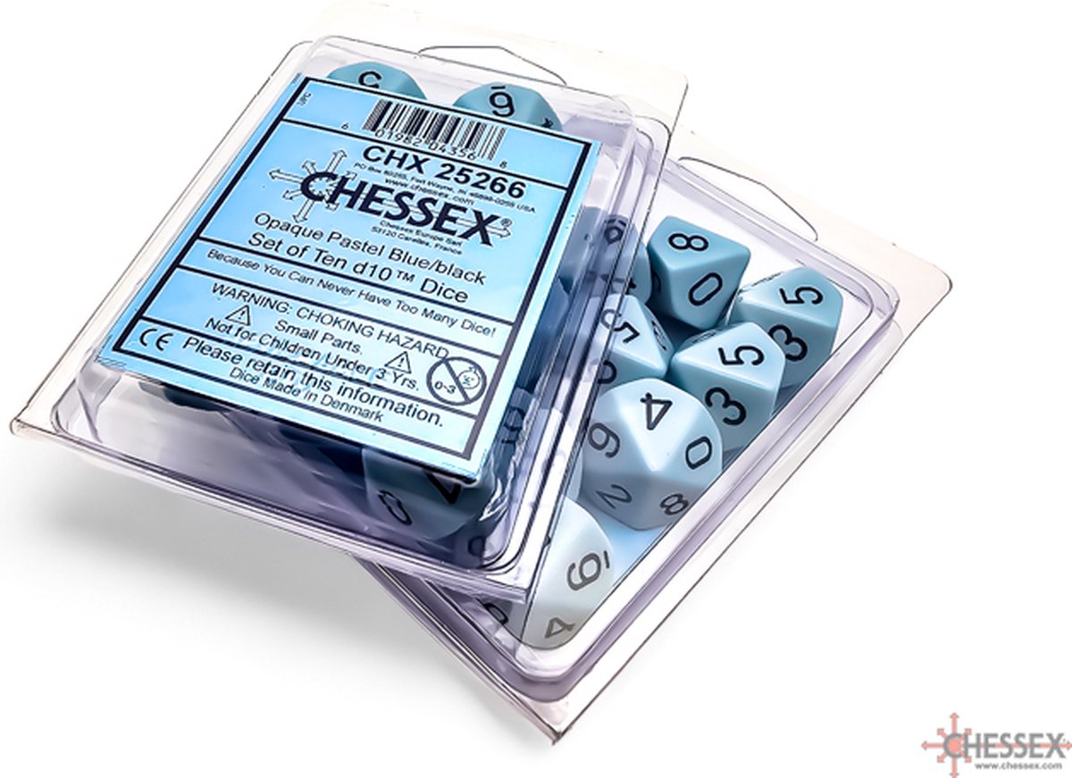 Chessex - opaque pastel blue/black D10 dice