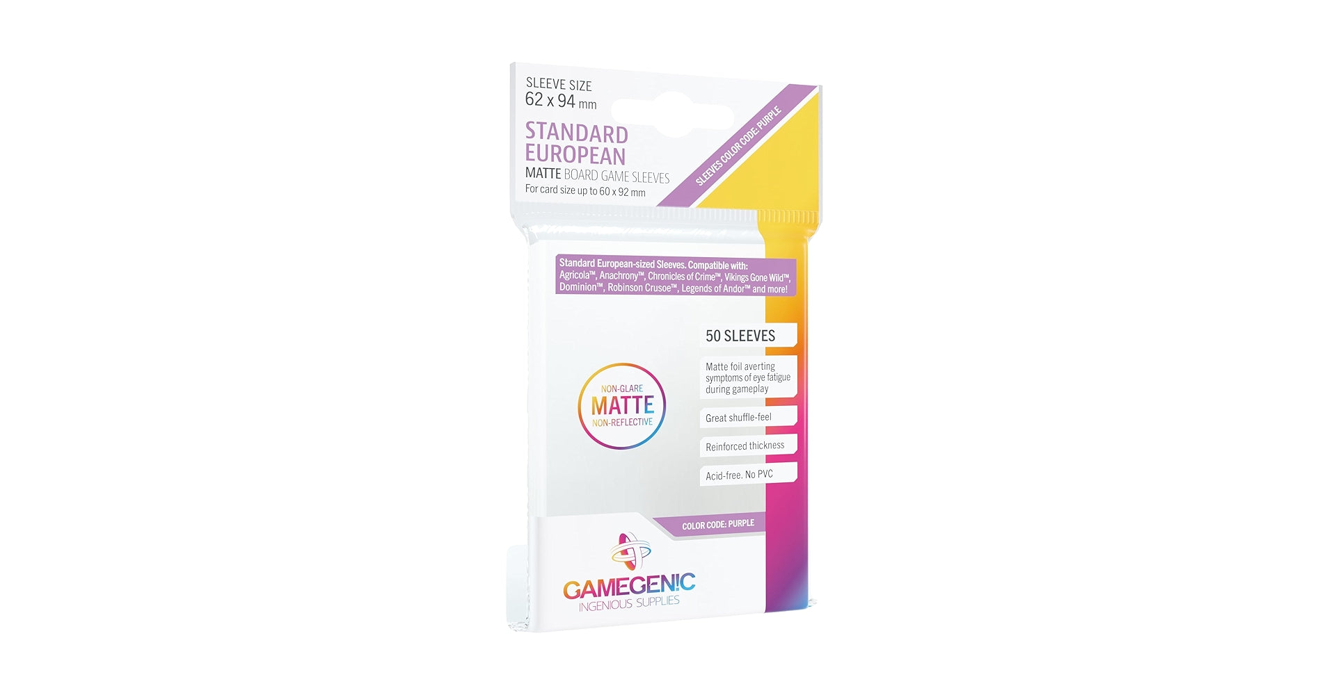 Gamegenic - Standard European - Purple - Matte Sleeves